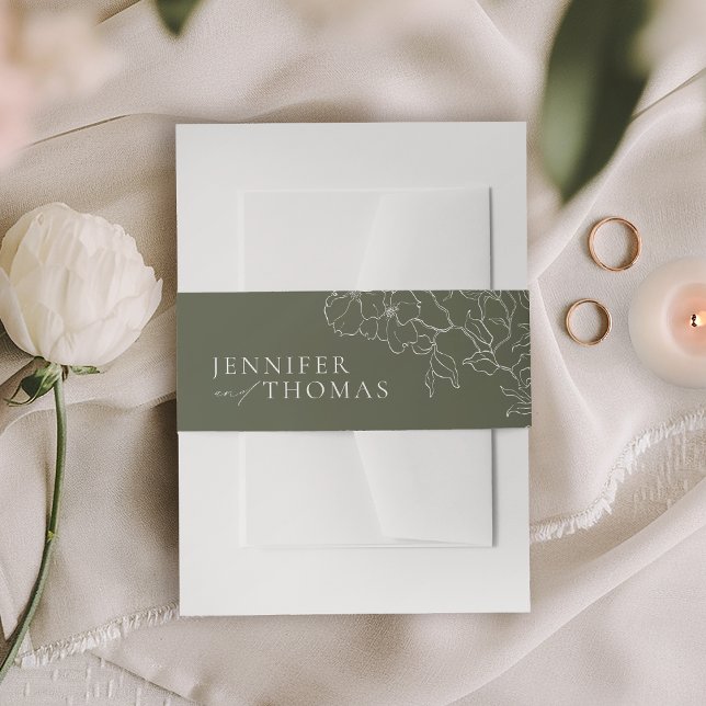 Cintas Para Invitaciones Elegante boda verde de salvia floral a mano (Elegant hand drawn floral sage green wedding invitation belly band)