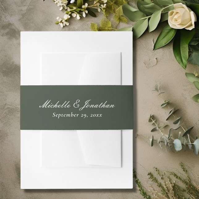Cintas Para Invitaciones Elegante Boda Verde Forestal (Elegant Forest Green Wedding Invitation Belly Band)