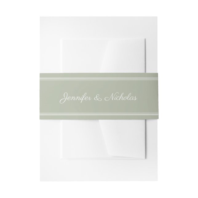 Cintas Para Invitaciones Elegante Boda Verde Sage en Letra Script (Anverso Ejemplo)