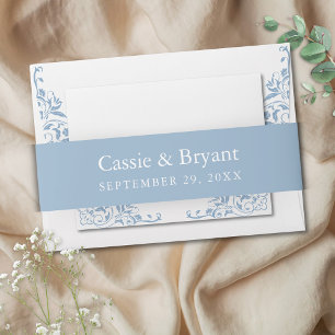 Cintas Para Invitaciones Elegante Boda Vintage simple azul y blanca