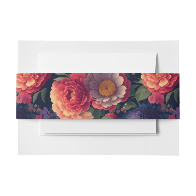 Cintas Para Invitaciones Elegante boho rojo naranja morado floral (Anverso Ejemplo)
