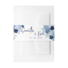 Cintas Para Invitaciones Elegante Bonito Boda Floral Azul Stale