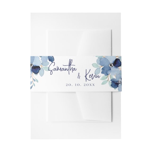 Cintas Para Invitaciones Elegante Bonito Boda Floral Azul Stale (Anverso Ejemplo)