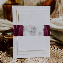 Cintas Para Invitaciones Elegante Burgundy Plata Agata Mármol Boda
