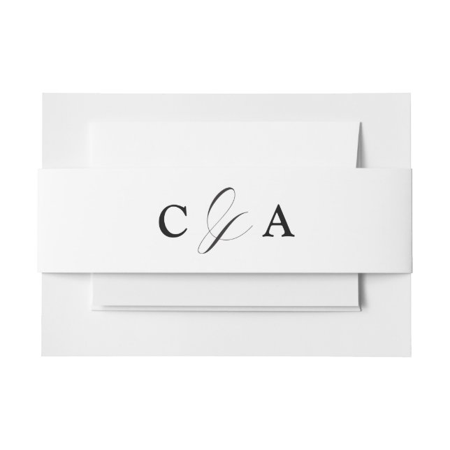 Cintas Para Invitaciones Elegante caligrafía banda Boda blanco negro Belly (Anverso Ejemplo)