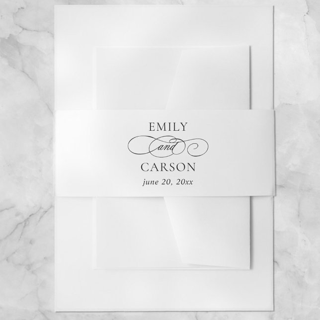 Cintas Para Invitaciones Elegante caligrafía blanca negra Boda moderno (Subido por el creador)