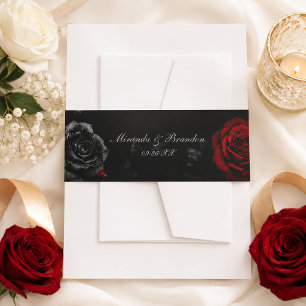 Cintas Para Invitaciones Elegante Caligrafía Bodas Florales Negras y Rojas
