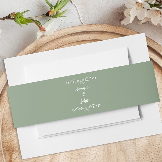 Cintas Para Invitaciones Elegante caligrafía bodas Romántica Sage Green (Subido por el creador)