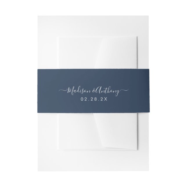 Cintas Para Invitaciones Elegante caligrafía nombre marina azul (Anverso Ejemplo)