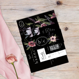 Cintas Para Invitaciones Elegante Cascada Floral Oscura Borgoña Negra