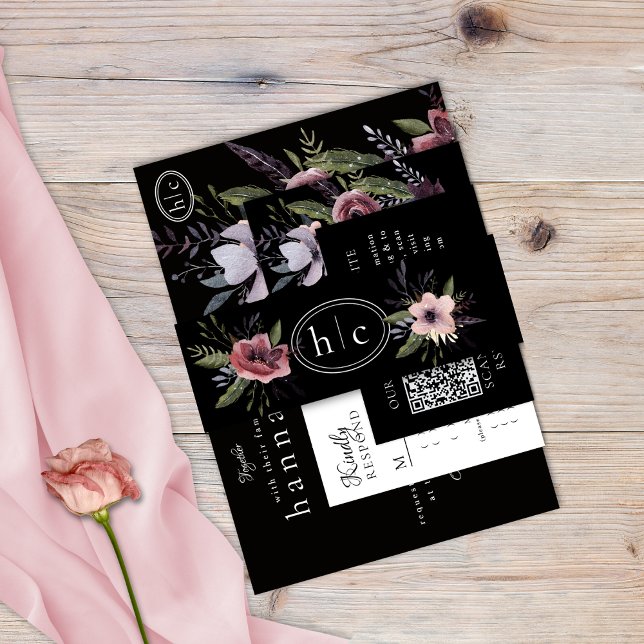 Cintas Para Invitaciones Elegante Cascada Floral Oscura Borgoña Negra (Subido por el creador)