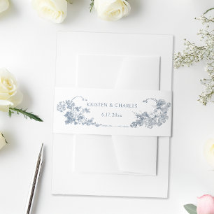 Cintas Para Invitaciones Elegante Classic Dusty Blue Floral Francesa