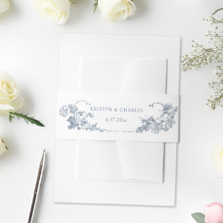 Cintas Para Invitaciones Elegante Classic Dusty Blue Floral Francesa