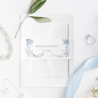 Cintas Para Invitaciones Elegante Classic Dusty Blue Floral Francesa