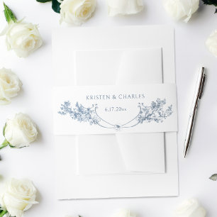 Cintas Para Invitaciones Elegante Classic Dusty Blue Floral Francesa
