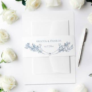 Cintas Para Invitaciones Elegante Classic Dusty Blue Floral Francesa
