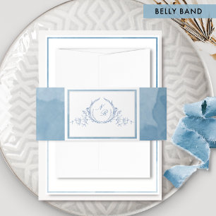 Cintas Para Invitaciones Elegante color de agua azul, Boda de Monograma clá