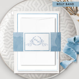 Cintas Para Invitaciones Elegante color de agua azul, Monograma Boda Invita
