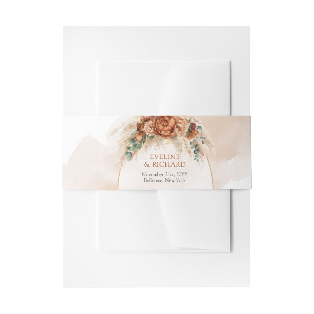 Cintas Para Invitaciones Elegante Copper y flores borgoñas boho verde (Anverso Ejemplo)