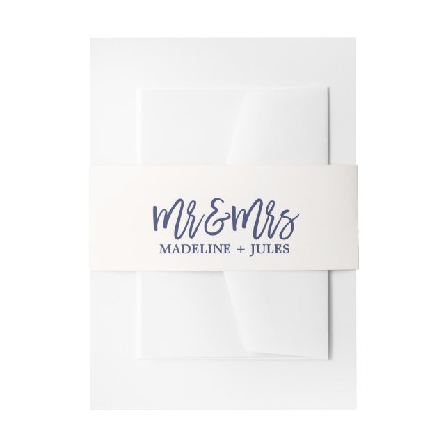 Cintas Para Invitaciones Elegante crema blanca y Boda "Mr & Mrs." (Anverso Ejemplo)