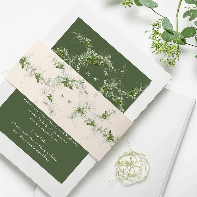 Cintas Para Invitaciones Elegante crema Eucalyptus Wreath Monograma Boda (Subido por el creador)
