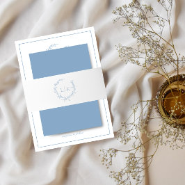 Cintas Para Invitaciones Elegante Cresta de Hoja de Monograma Azul Polvorie