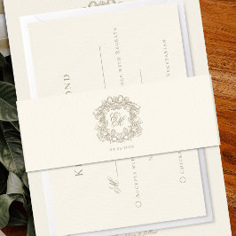 Cintas Para Invitaciones Elegante Cresta de Monograma para Boda en Marfil