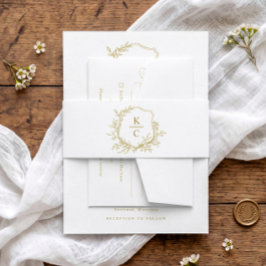 Cintas Para Invitaciones Elegante Cresta Dorada Botánica Vintage para Boda