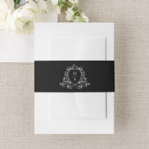 Elegante Cresta Floral Monograma Negro Boda