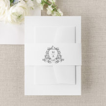 Elegante Cresta Floral Negra Monograma Boda