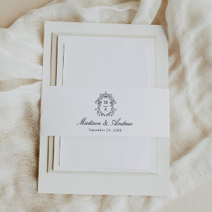 Cintas Para Invitaciones Elegante Cresta Monograma Chinoisería Negra para B