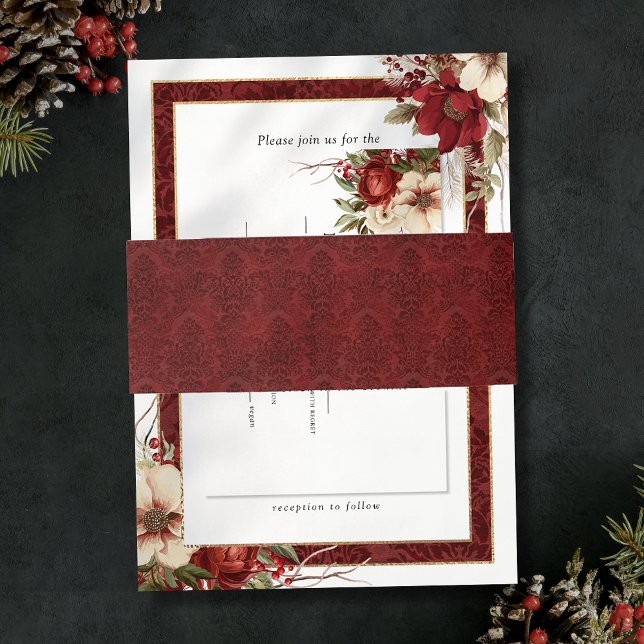 Cintas Para Invitaciones Elegante Damasco Rojo de Navidad (Subido por el creador)