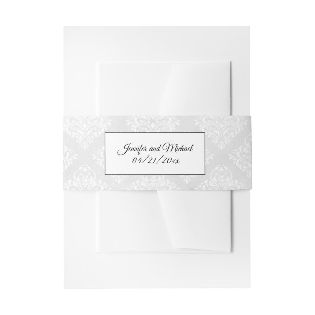 Cintas Para Invitaciones Elegante Damask Blanco Boda con Texto (Anverso Ejemplo)