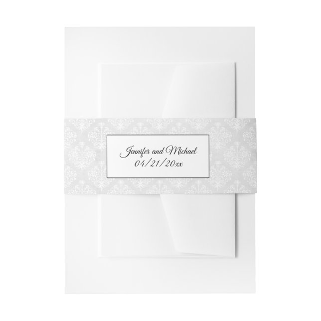 Cintas Para Invitaciones Elegante Damask Boda blanco con texto (Anverso Ejemplo)