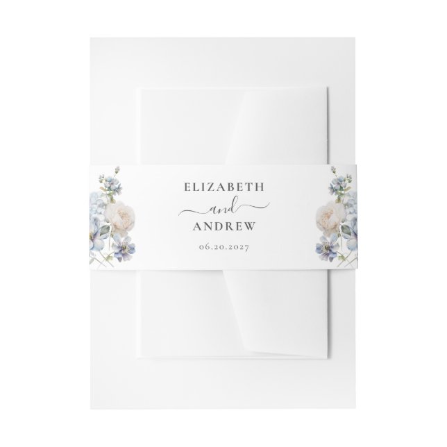 Cintas Para Invitaciones Elegante Dusty Blue Floral Garden Wedding (Anverso Ejemplo)