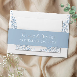 Cintas Para Invitaciones Elegante Dusty Blue Simple Vintage Wedding