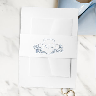 Cintas Para Invitaciones Elegante Escudo floral francés azul turbio