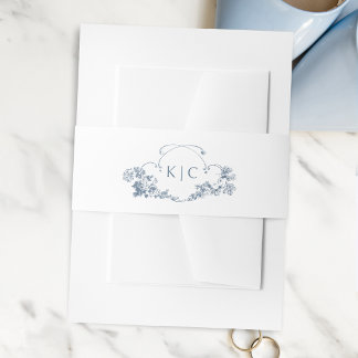 Cintas Para Invitaciones Elegante Escudo floral francés azul turbio