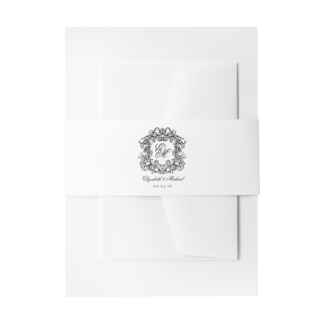 Cintas Para Invitaciones Elegante Escudo Script Monograma Boda (Anverso Ejemplo)