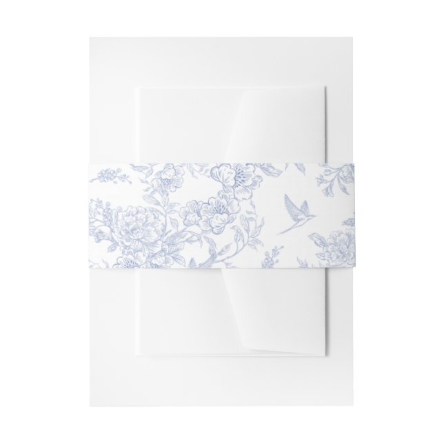 Cintas Para Invitaciones Elegante Estampado Francés Toile Floral Azul (Anverso Ejemplo)