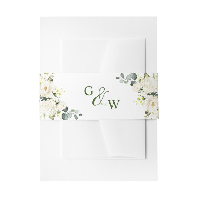 Cintas Para Invitaciones Elegante Eucalipto Boda Floral de rosas blancas (Anverso Ejemplo)