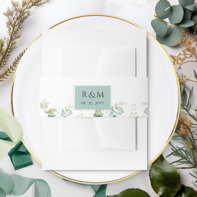 Cintas Para Invitaciones Elegante Eucalyptus Greenery Boda Monograma (Subido por el creador)