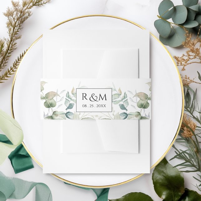 Cintas Para Invitaciones Elegante Eucalyptus Greenery Boda Monograma (Subido por el creador)