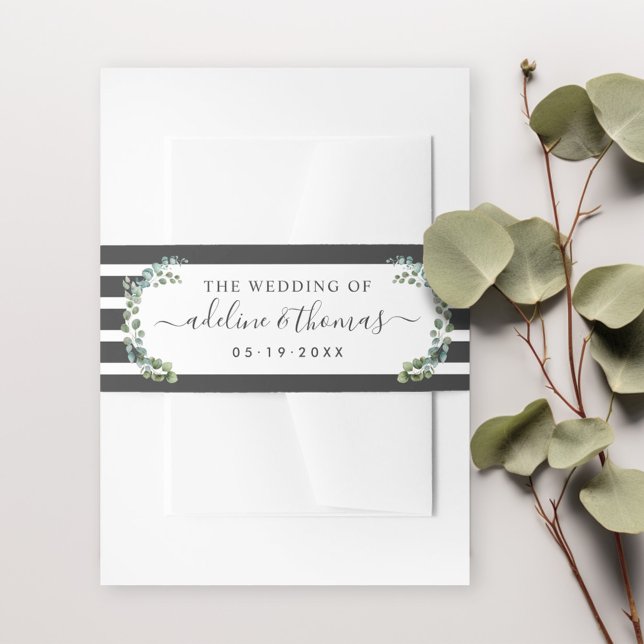 Cintas Para Invitaciones Elegante Eucalyptus Stripes Boda Monograma (Subido por el creador)