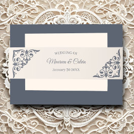 Cintas Para Invitaciones Elegante filigrí dorado sobre Boda blanco
