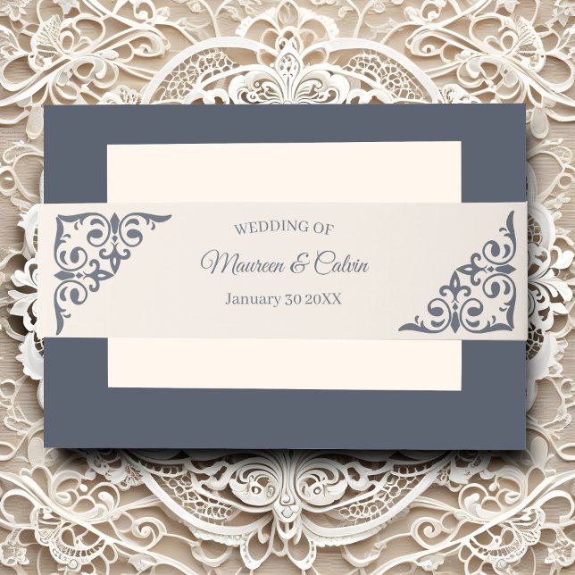 Cintas Para Invitaciones Elegante filigrí dorado sobre Boda blanco (Subido por el creador)