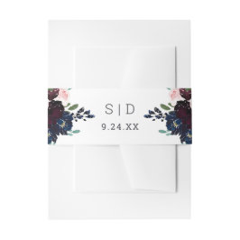Cintas Para Invitaciones Elegante floral azul de la marina y ciruela | BODA