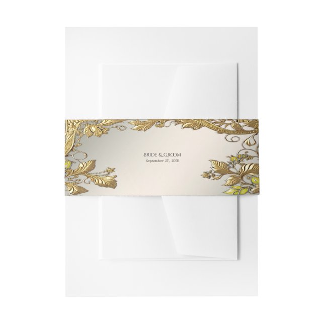 Cintas Para Invitaciones Elegante floral dorada (Anverso Ejemplo)