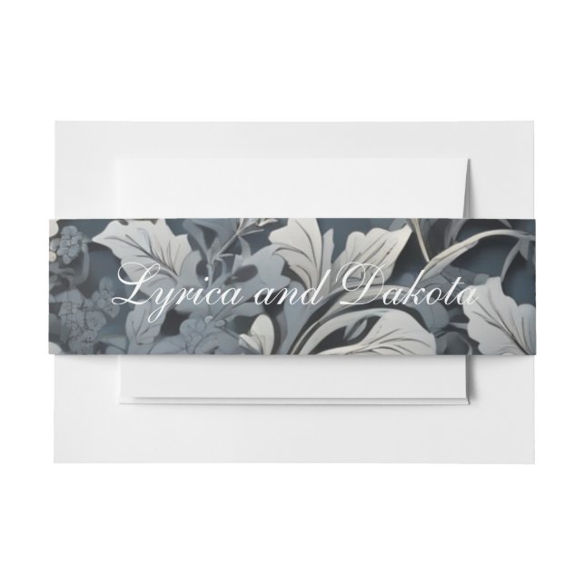 Cintas Para Invitaciones Elegante floral gris blanco plateado azul polvorie (Anverso Ejemplo)