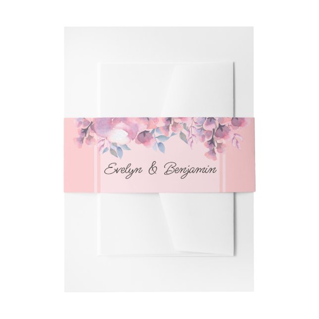 Cintas Para Invitaciones Elegante, floral otoñal, Rosa  boda (Anverso Ejemplo)